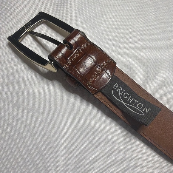 Brighton, Brown Crocodile Embossed Top Grain Leather Belt, 34” - Picture 4 of 7